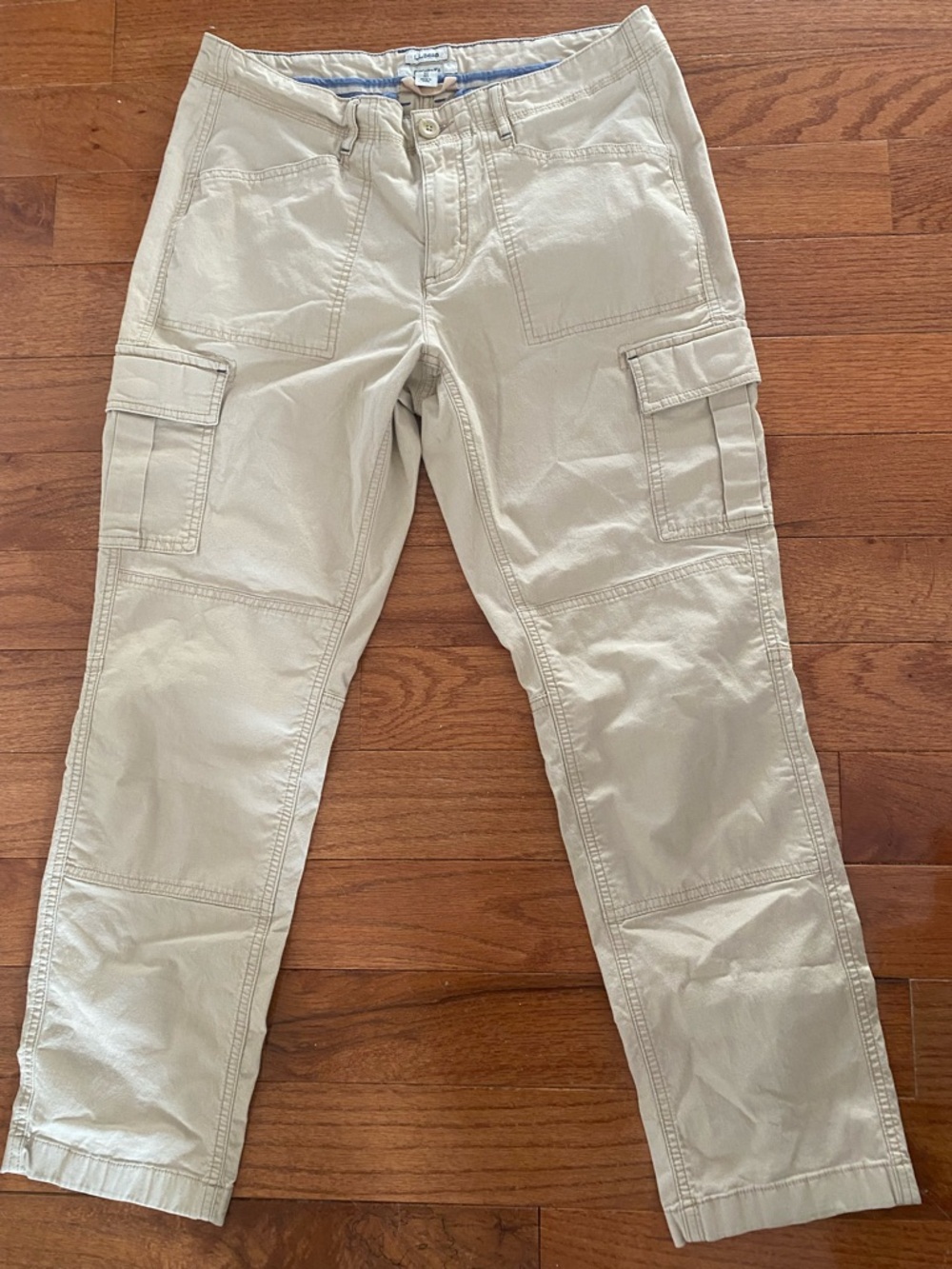 L.L.Bean Favorite Fit Cargo Pants Khaki Beige Cotton Stretch Pants 10P Hiking